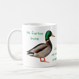 Esperanto: Mi-fartasben, ĉar mi havas anason. Kaffemugg