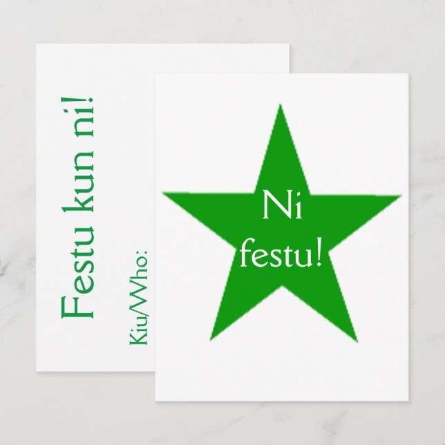 Esperanto: Ni-festu! Inbjudningar (Fram/baksida)