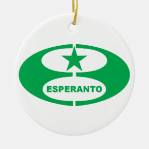 esperanto-symbol + flagga, julgransprydnad keramik