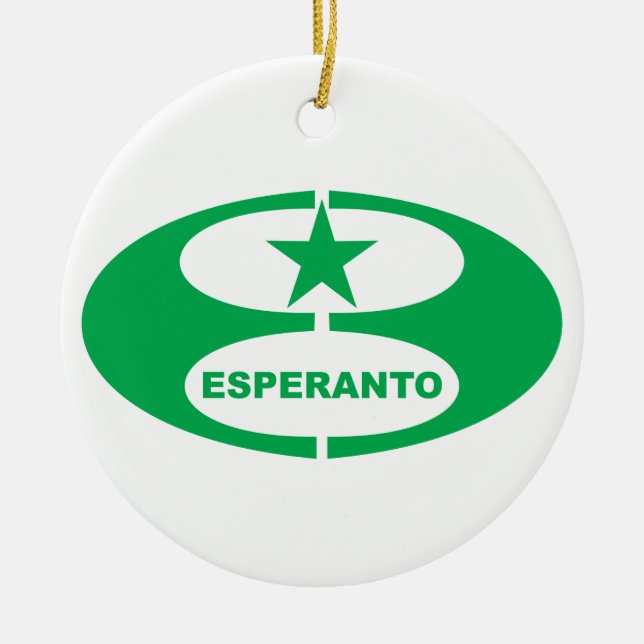 esperanto-symbol + flagga, julgransprydnad keramik (Framsidan)