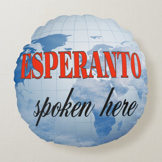 Esperanto talade här i grumlig jord rund kudde (Framsidan)