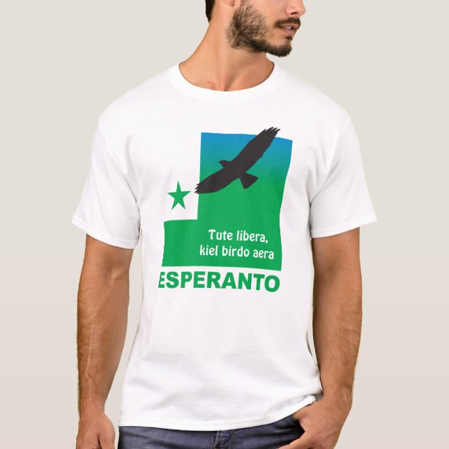 Esperanto / "Tute libera, kiel birdo aera", T Shirt (Framsida)
