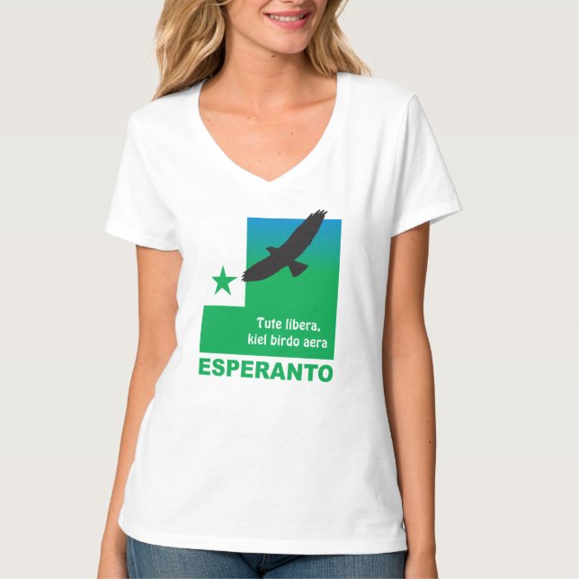 Esperanto/Tute libera, kiel birdo aera. T Shirt (Framsida)