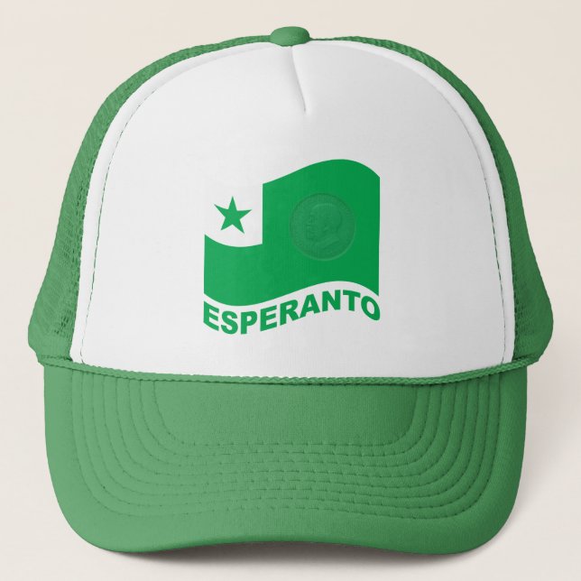 Esperanto vågigt flagga+text och zamenhof, keps (Framsida)