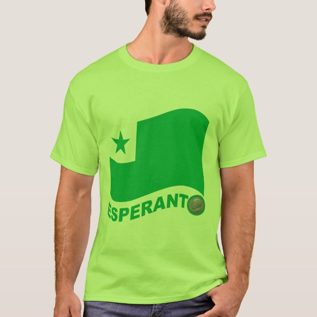 esperanto vågigt flagga+text och zamenhof, t shirt (Framsida)
