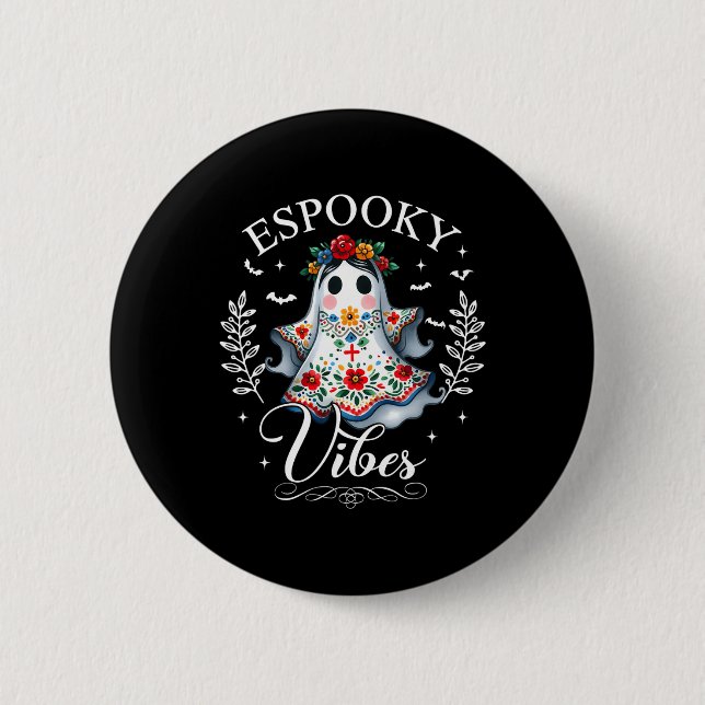 Espooky Vibes Mästar Halloween Spansk Mexikansk Te Knapp (Framsida)
