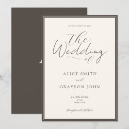 Espresso Beige Script Classic Minimalist Wedding  Inbjudningar