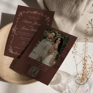 Espresso Blommig Gammal Peng QR-kod Foto Bröllop Inbjudningar