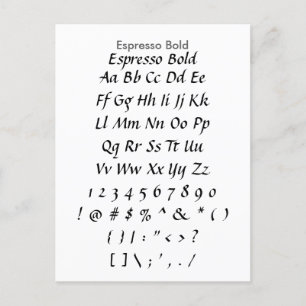 Espresso Bold - Zazzle Font Sampler Lakan Vykort