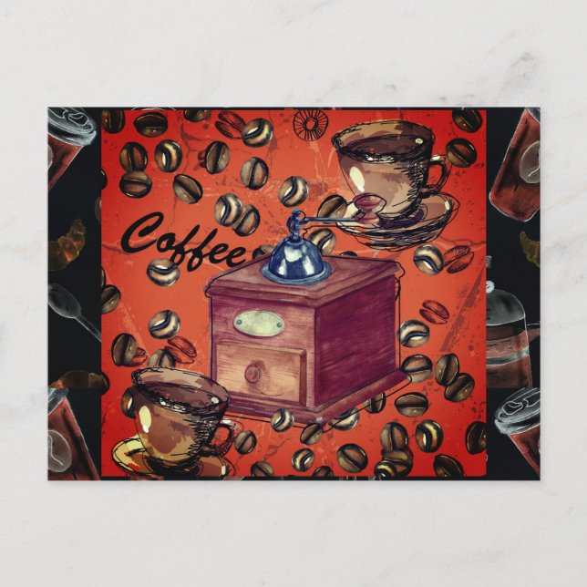 Espresso-bönor Antik Kaffekvarn Vykort (Framsida)