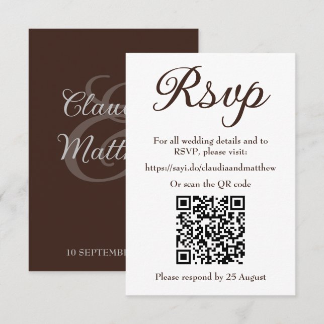 Espresso bröllopswebbplats RSVP med QR-kod OSA Kort (Fram/baksida)