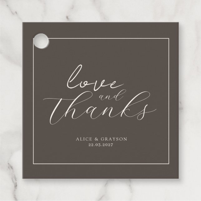 Espresso Brown Script Classic Minimalist Wedding Gåvor Etiketter (Framsida)