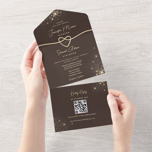 Espresso Brun Guld QR Bröllop (Avrivbar del)