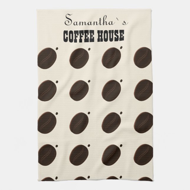 Espresso Brun Kaffebohnemönster Café-varumärke Kökshandduk (Vertikal)