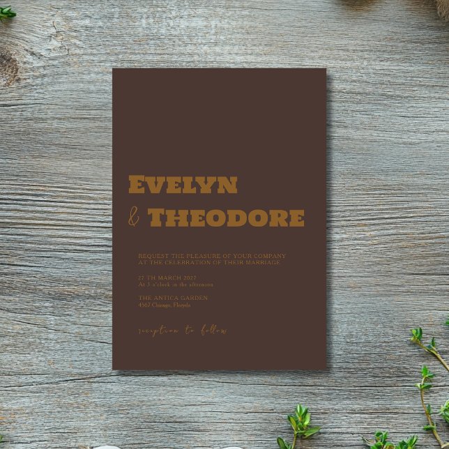 Espresso Brun Minimalistisk Ren Modern Bröllopsfes Inbjudningar (Skapare uppladdad)