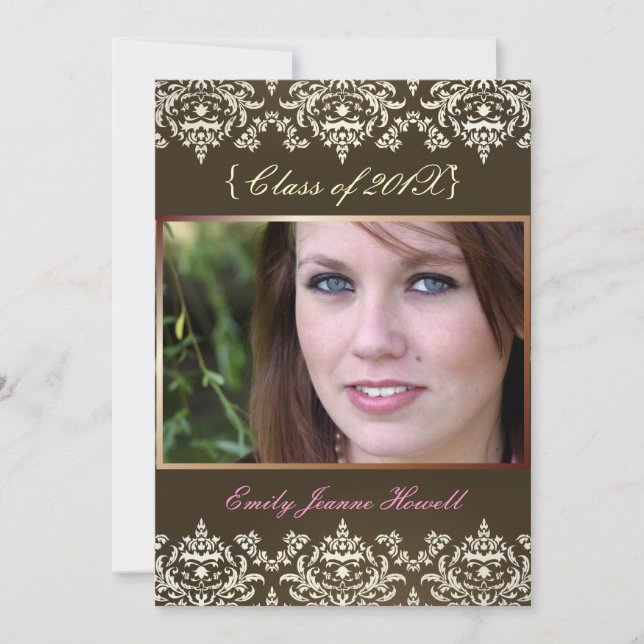 Espresso + Damask/Examinations Korthälsningar Inbjudningar (Framsida)