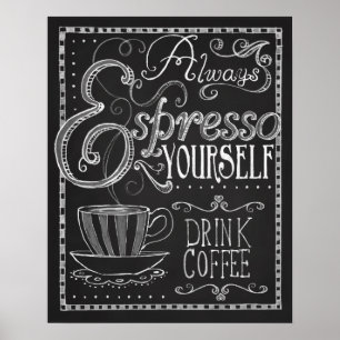 Espresso dig, svart tavlatypografi för kaffe poster