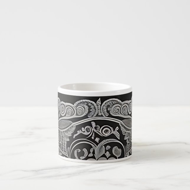 Espresso/Grått Paisley/Black Trim/Specialty Mugg Espressomugg (Framsidan)
