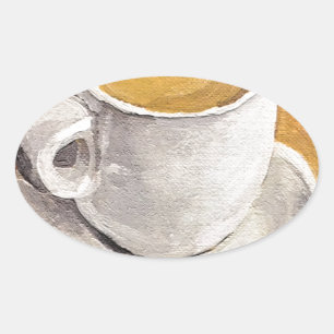Espresso Kopp och Saucer Ovalt Klistermärke