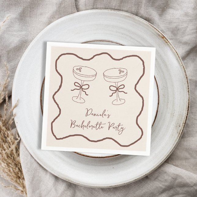 Espresso Martini Brown Hand plockade Bachelorette Pappersservett (Espresso Martini Brown Hand Drawn Bachelorette Napkins)