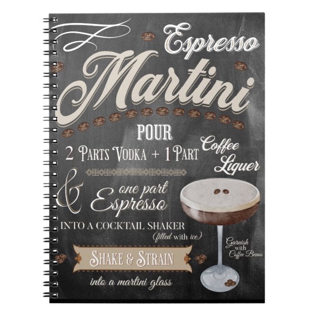 Espresso Martini Chalkboard Recipe Anteckningsbok (Framsidan)