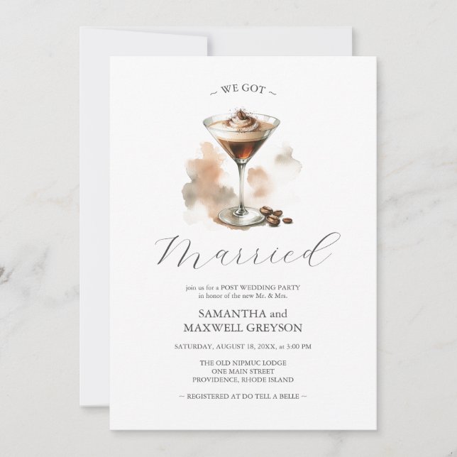 Espresso Martini Cocktail Post Bröllopsfest Inbjudningar (Framsida)