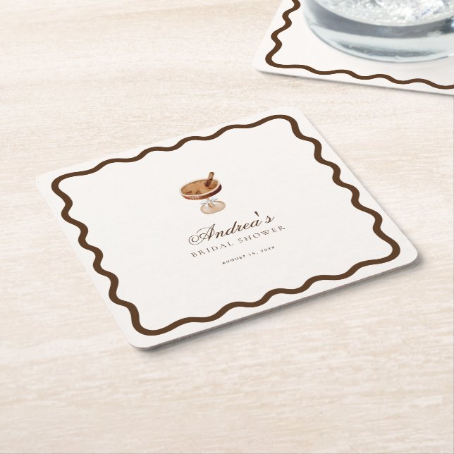 Espresso Martini Coffee Vågigt Möhippa Party Underlägg Papper Kvadrat (Vinklad)