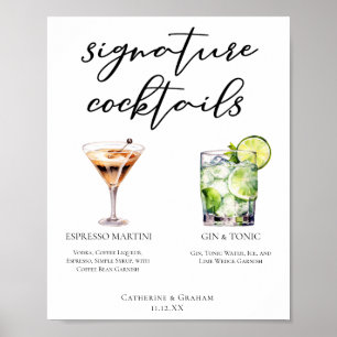 Espresso Martini Gin & Tonic Cocktail Bröllop Menu Poster