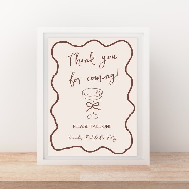 Espresso Martini Hand plockade Bachelorette Favors Poster (espresso martini hand drawn wavy bachelorette favors sign)