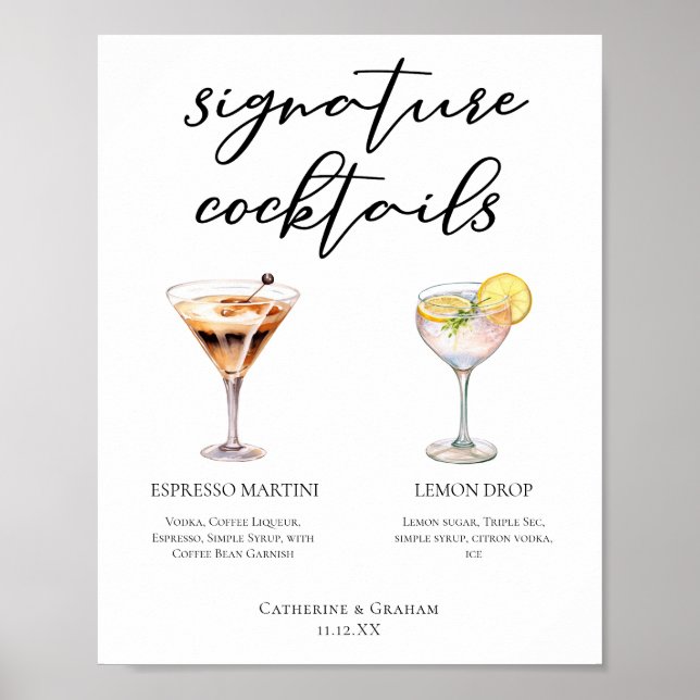 Espresso Martini Lemon Drop Cocktails Bröllop Menu Poster (Framsidan)