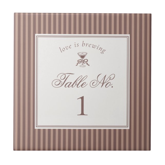 Espresso Martini Love Brewing Wedding Table Number Kakelplatta (Framsidan)