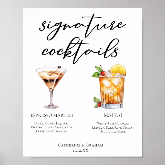 Espresso Martini Mai Tai Cocktails Bröllop Menu Poster (Framsidan)