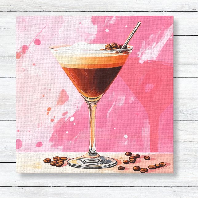 Espresso Martini med Coffee Beans Canvas (Espresso Martini and Coffee Beans Kitchen or Home Bar Wall Art - Vibrant Pink Paint)