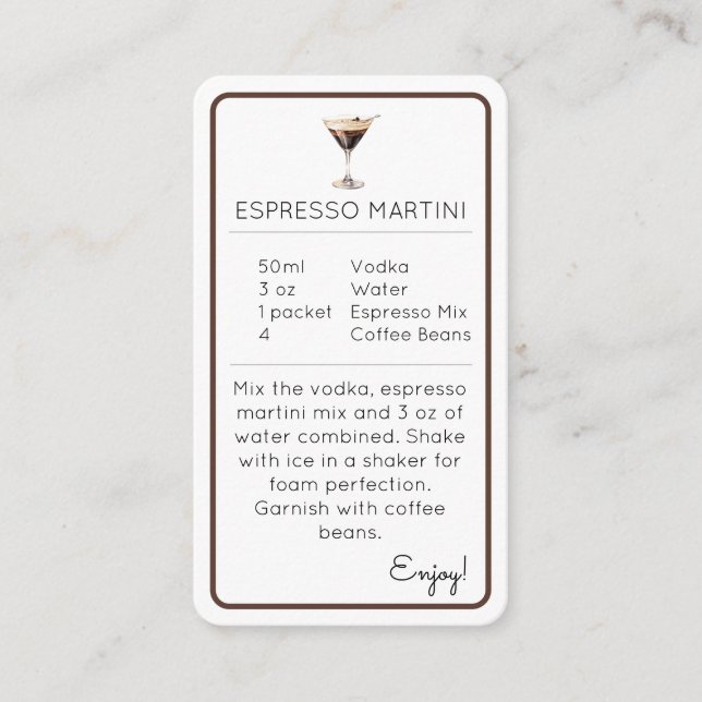 Espresso Martini Mini Drinkreceptkort Tilläggskort (Framsida)