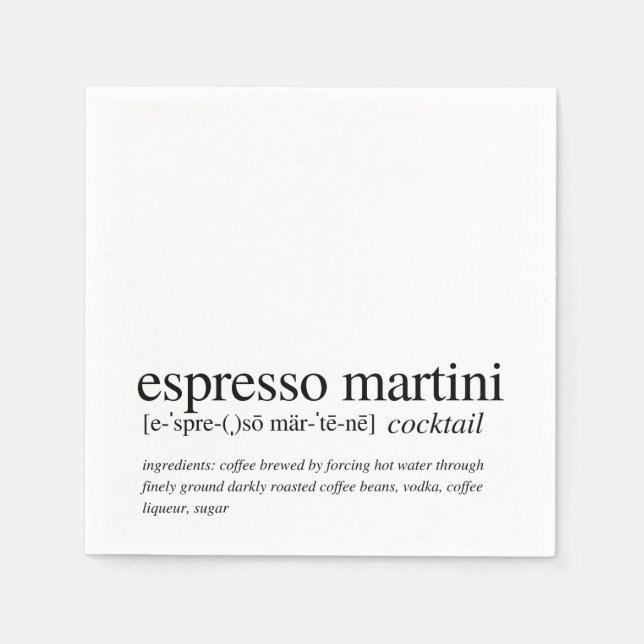 Espresso Martini Modern Black Typography Nap Pappersservett (Framsidan)