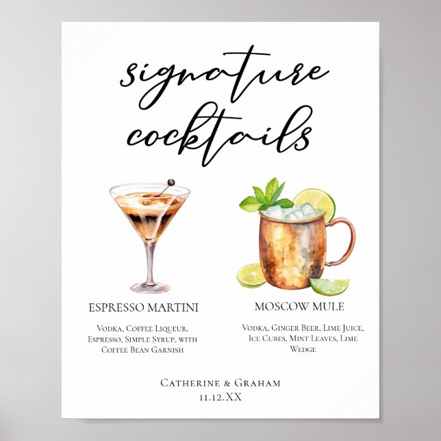Espresso Martini Moscow Mule Cocktail Bröllopsmeny Poster (Framsidan)