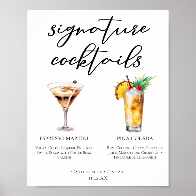 Espresso Martini Pina Colada Cocktails Menu Poster (Framsidan)