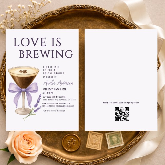Espresso Martini QR Code Registry Bridal Shower Inbjudningar (Skapare uppladdad)