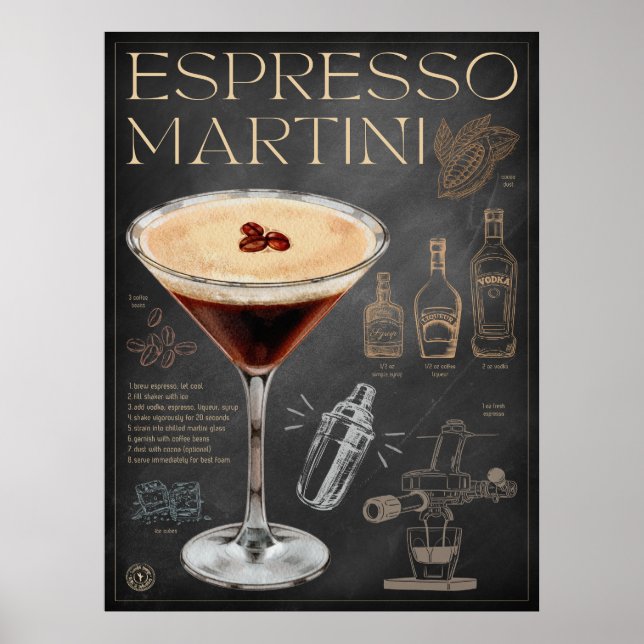 Espresso Martini Recipe Chalkboard Cocktail Art Poster (Framsidan)