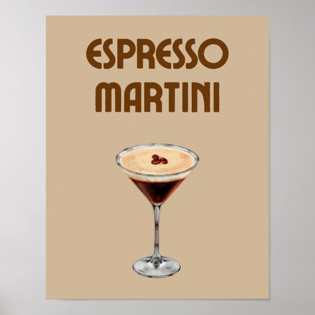Espresso Martini Retro Tan och Brown Cocktail Poster (Framsidan)