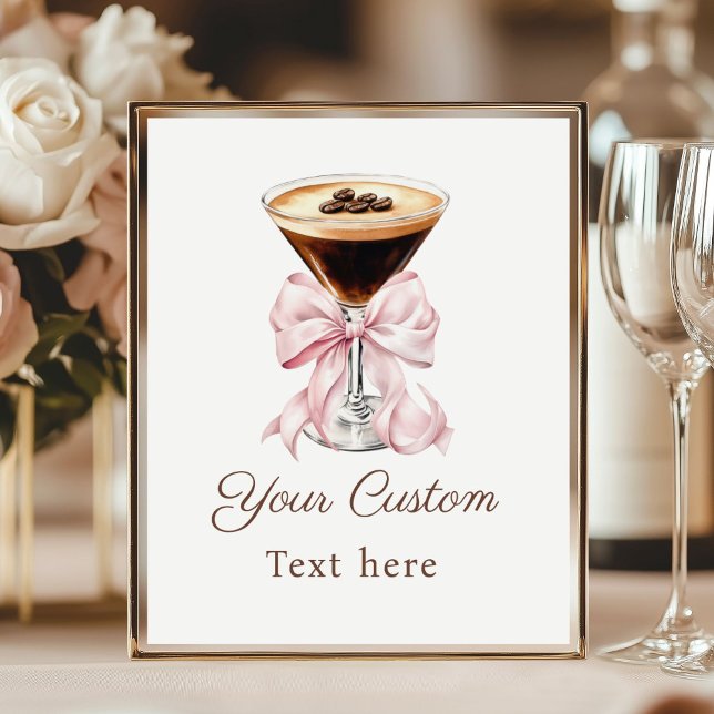 Espresso Martini Rosa Coquette Bow Anpassad Skylt (Espresso Martini Pink Coquette Bow Baby Shower Custom sign)