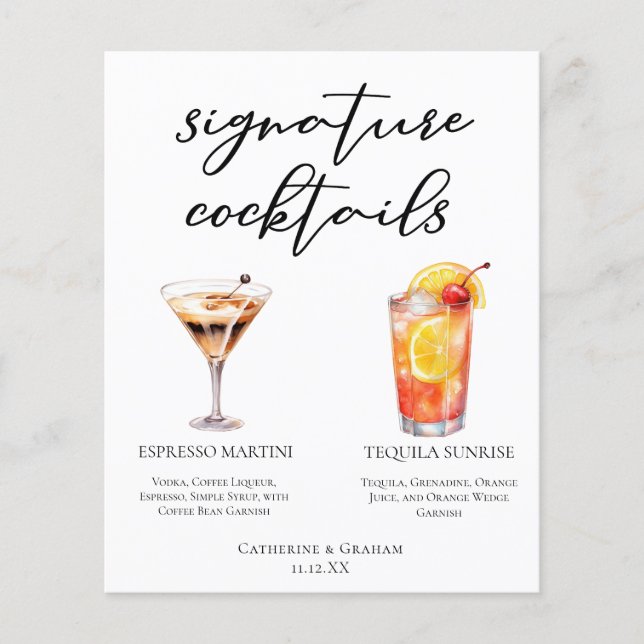 Espresso Martini Tequila Sunrise Cocktails Menu (Framsida)