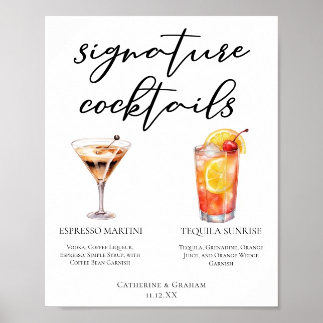 Espresso Martini Tequila Sunrise Cocktails Menu Poster (Framsidan)