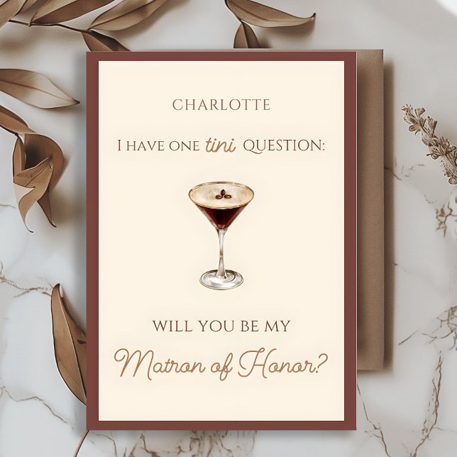 Espresso Martini ThMemet Matron of Honor Frieri Kort (Pop the question in style with this unique, fun, chic espresso martini themed Matron of Honor card.)