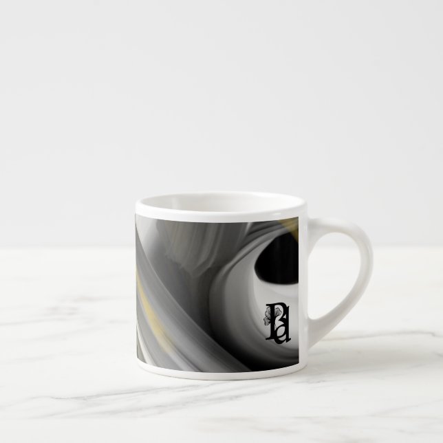 Espresso Mugg Abstrakt Konst Svart Vit Guld Espressomugg (Höger)
