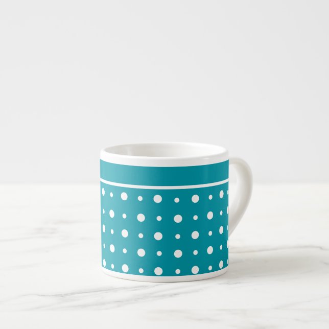 Espresso Mugg, Polka dots, White on Teal Espressomugg (Framsida höger)