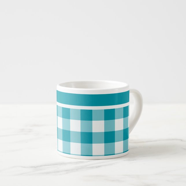 Espresso Mugg, Teal and White Check Gingham Espressomugg (Framsida höger)
