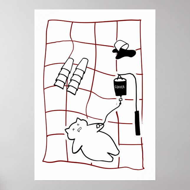 Espresso-nödsituation — Katt med kaffedropphumor Poster (Framsidan)