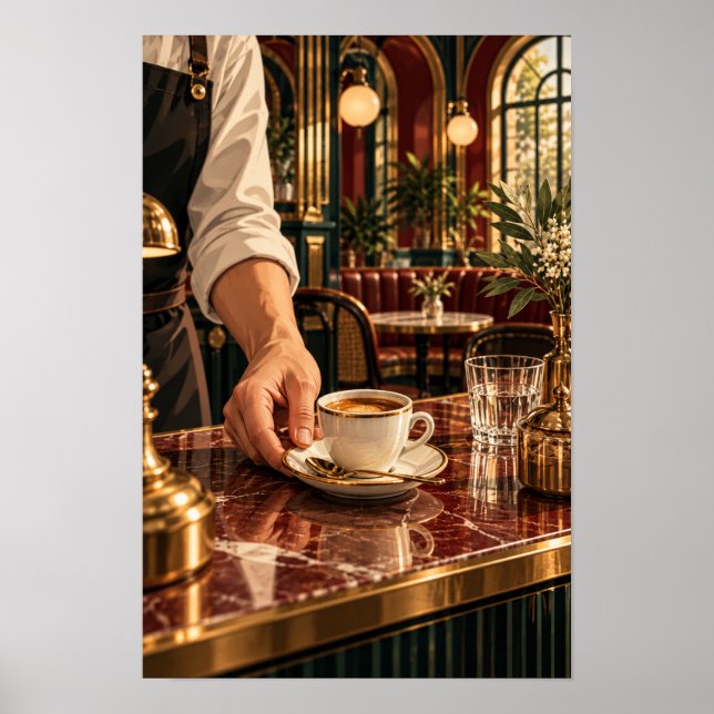 Espresso serverad på en elegant café – Lyxig kaffe Poster (Framsidan)