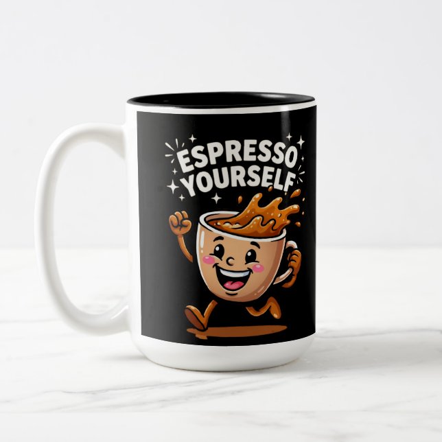 Espresso Själv Roligt Kaffe Skämt Söt Kopp Konst (Vänster)